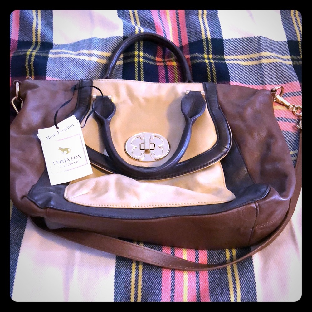 Emma Fox crossbody pebble leather two tone bag
